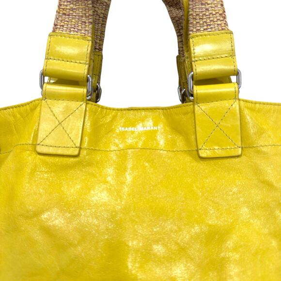 Isabel Marant Wardy Leather Tote Yellow Straw Straps Large Carryall Bag - Picture 2 of 11